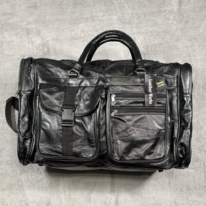 Leather Works Black Genuine Leather Duffel Travel Bag Weekender Carry On 22x15